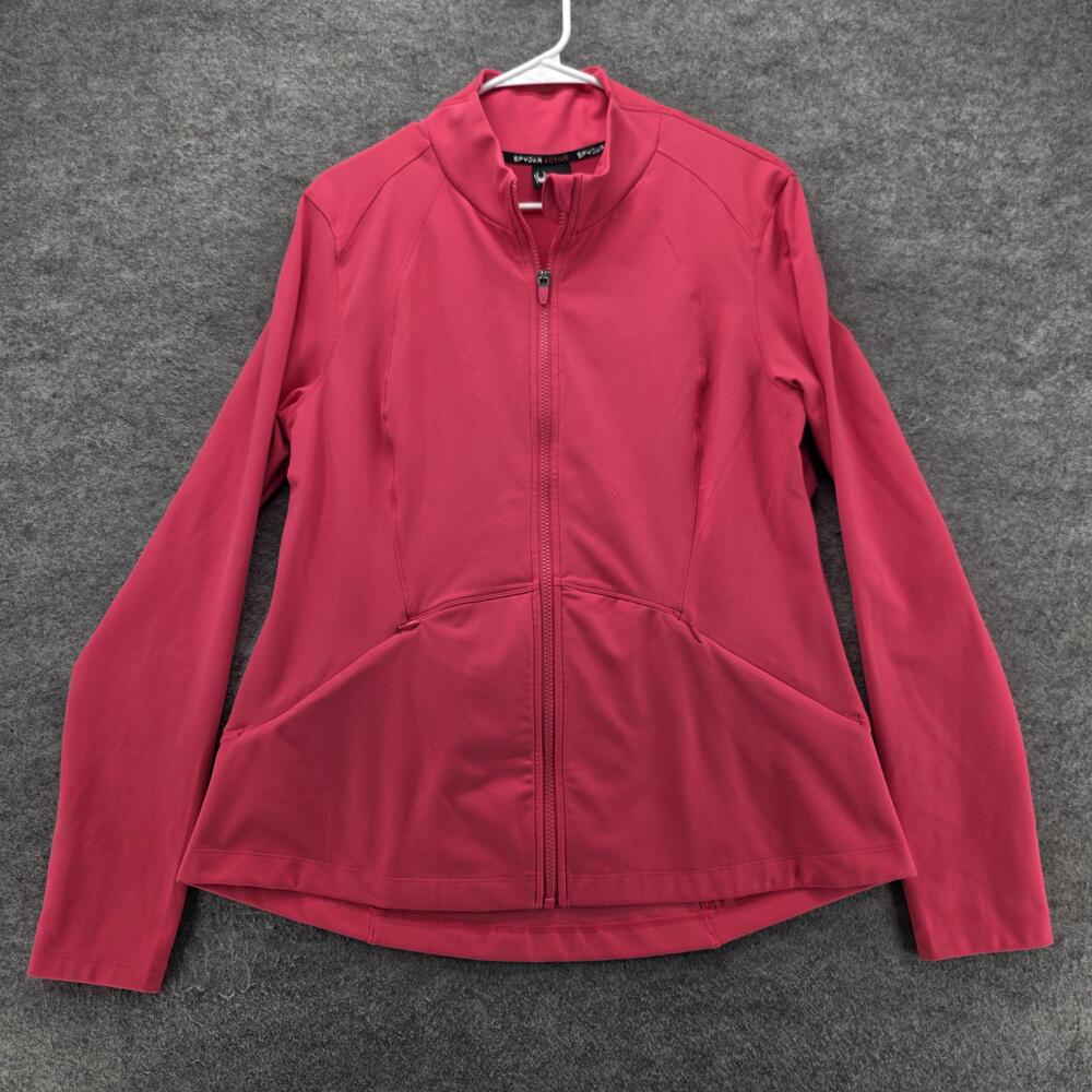 Spyder Jacket Womens XL Pink Track Jacket Full Zip Thumbholes Pockets